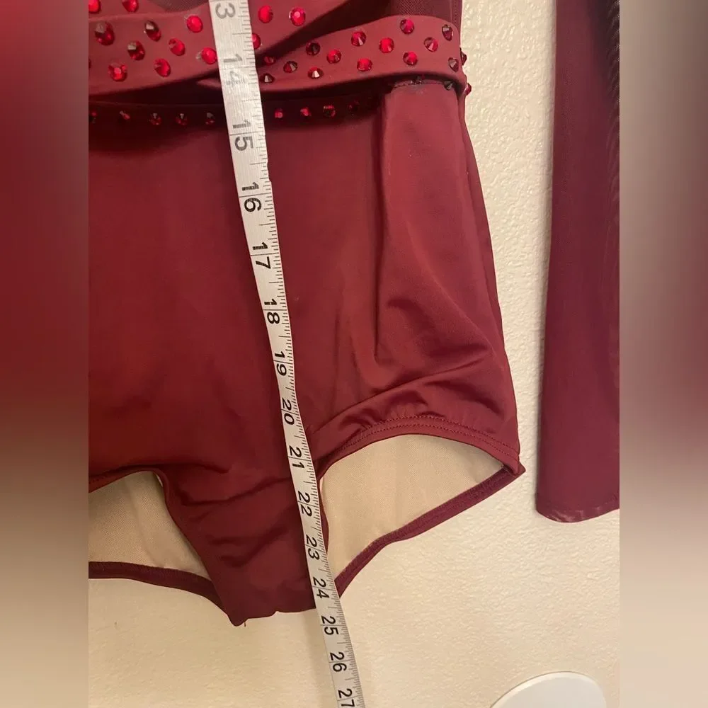Weissman dance costume burgundy Long Sleeve Crossover Leotard 14812 LC child
